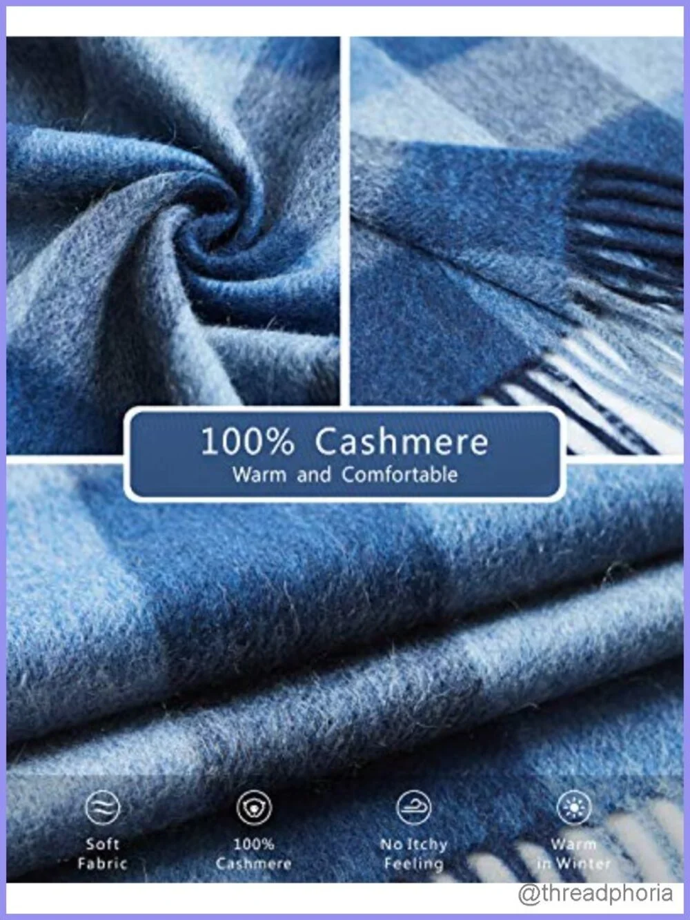 100% Cashmere Fringed Winter Scarf Wrap Lightweight